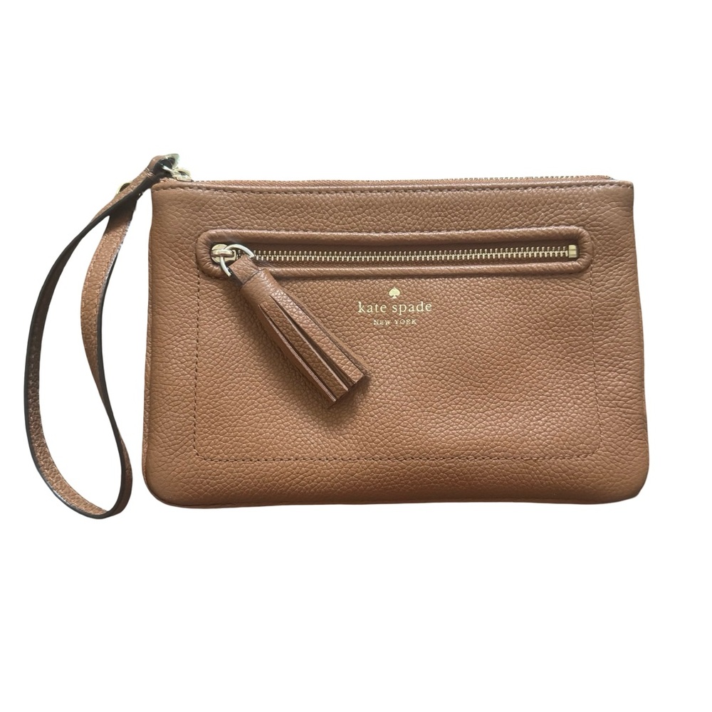 Kate Spade Tan Leather Wristlet with Zipper and Tassel